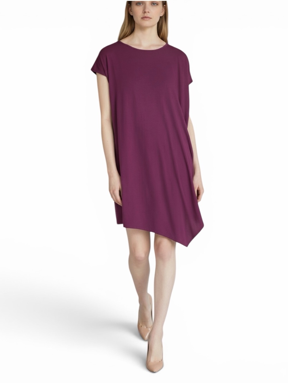 EILEEN FISHER Ballet Neck
Asymmetrical Draped Shift Dress Purple XXS XS S Casual